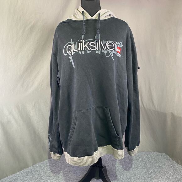 Quiksilver Other - Quicksilver Hoodie Men’s Large Logo Graffiti Ribbed Casual Skater Black Grey